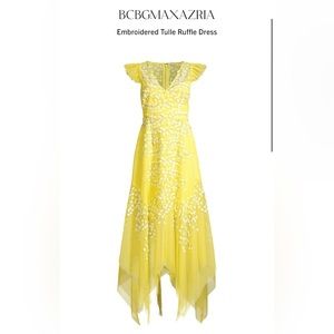 NWT BCBGMAXAZRIA Embroidered Tulle Ruffle Dress, 0
